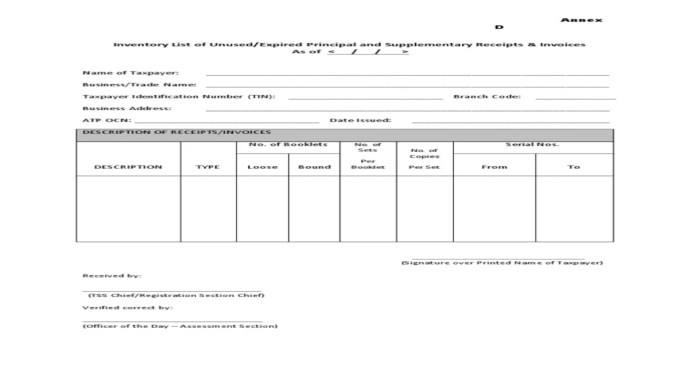 Inventory receipts receipt list screen figure