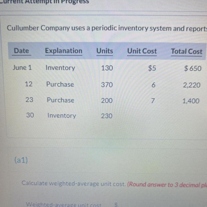 Cullumber company uses a periodic inventory system