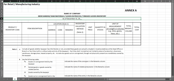 Inventory list of unused receipts and invoices bir form